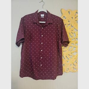7Diamonds burgundy men's button down short sleeve shirt, XLarge